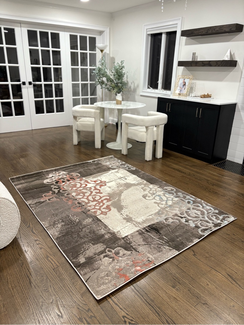Madison Taupe & Cream Floral Scroll Area Rug with Rust Accents